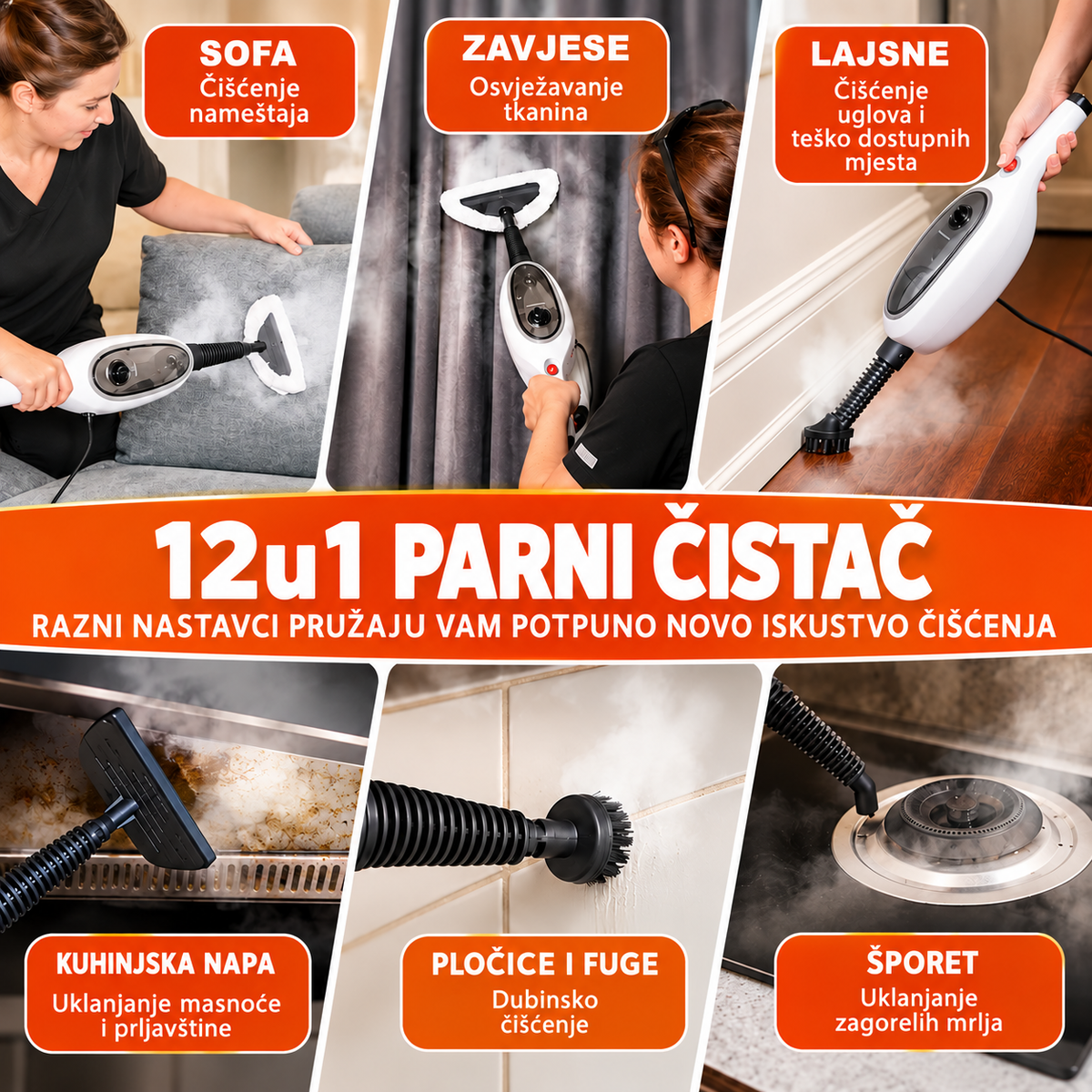 Parni Čistač 12u1 – Multifunkcionalna Parna Džoger Krpa 1300W