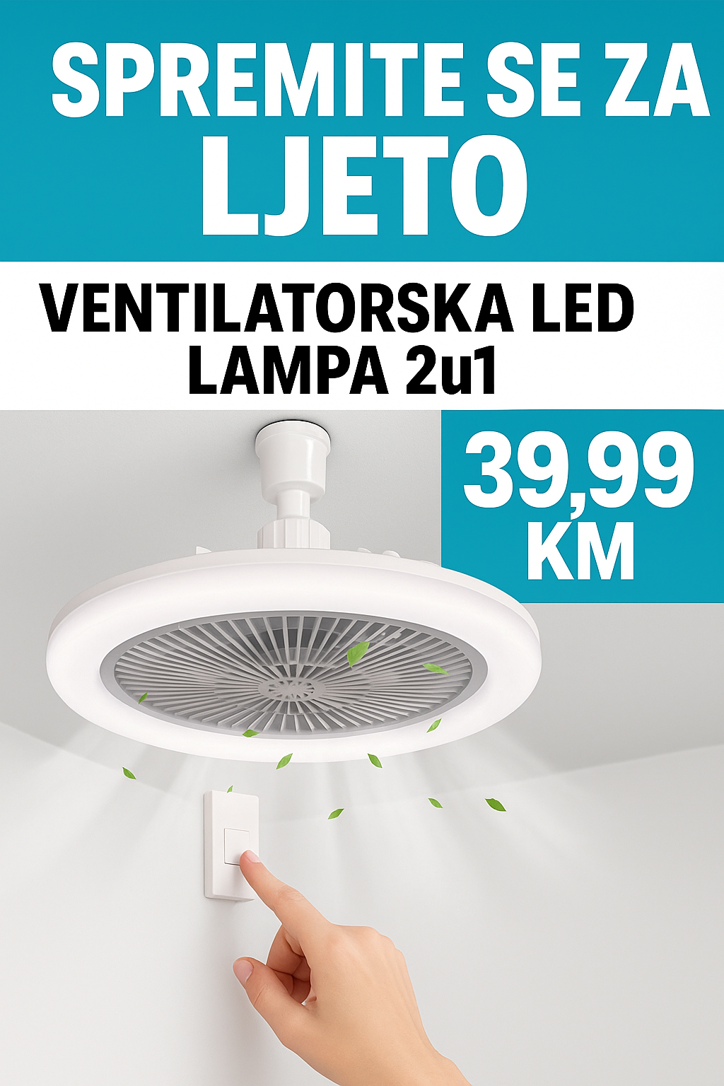 2u1 LED Lampa i Ventilator 30w