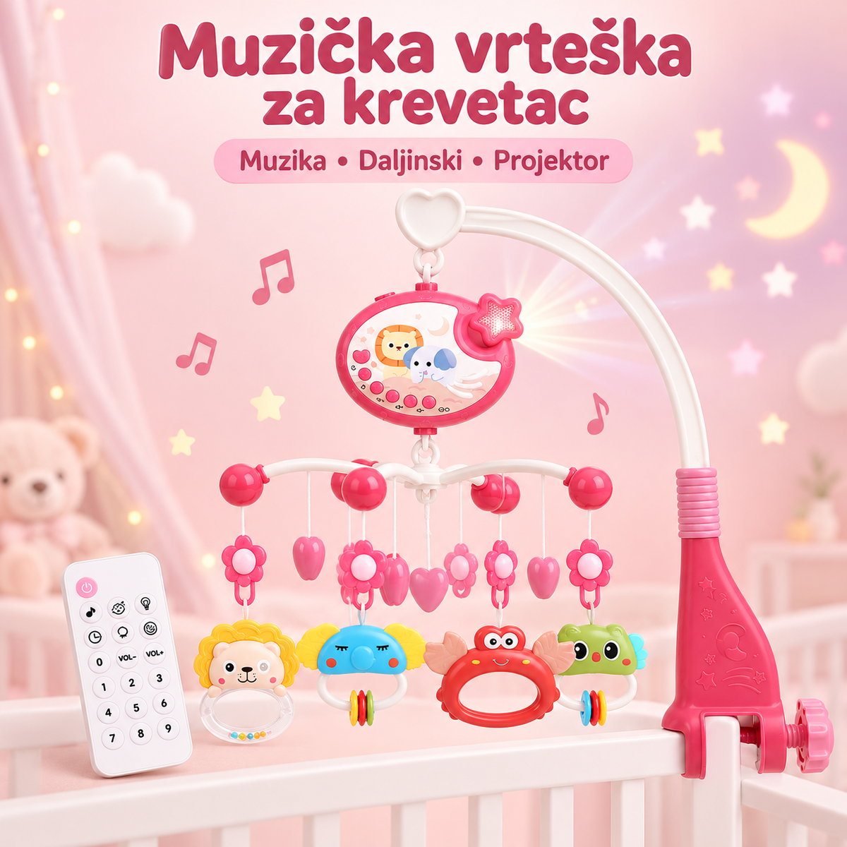 Baby Dream 3u1 – Muzička Vrteška za Bebe sa Projektorom i Daljinskim