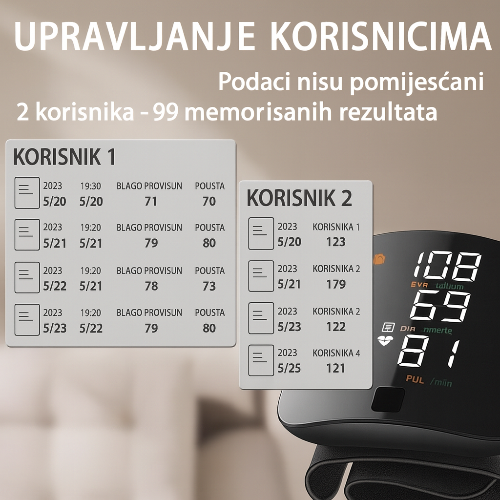 Digitalni Mjerač Krvnog Pritiska/Tlakomjer za Zglob