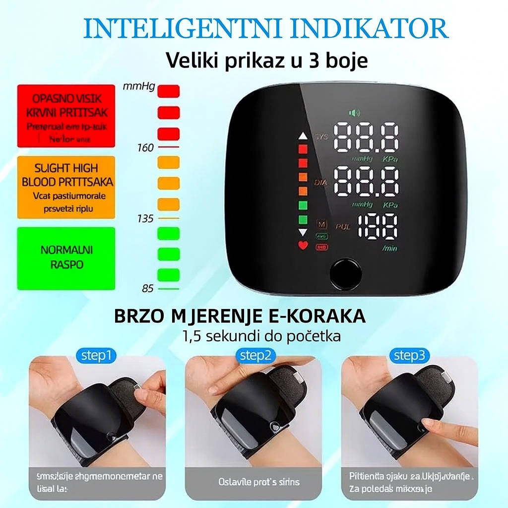 Digitalni Mjerač Krvnog Pritiska/Tlakomjer za Zglob