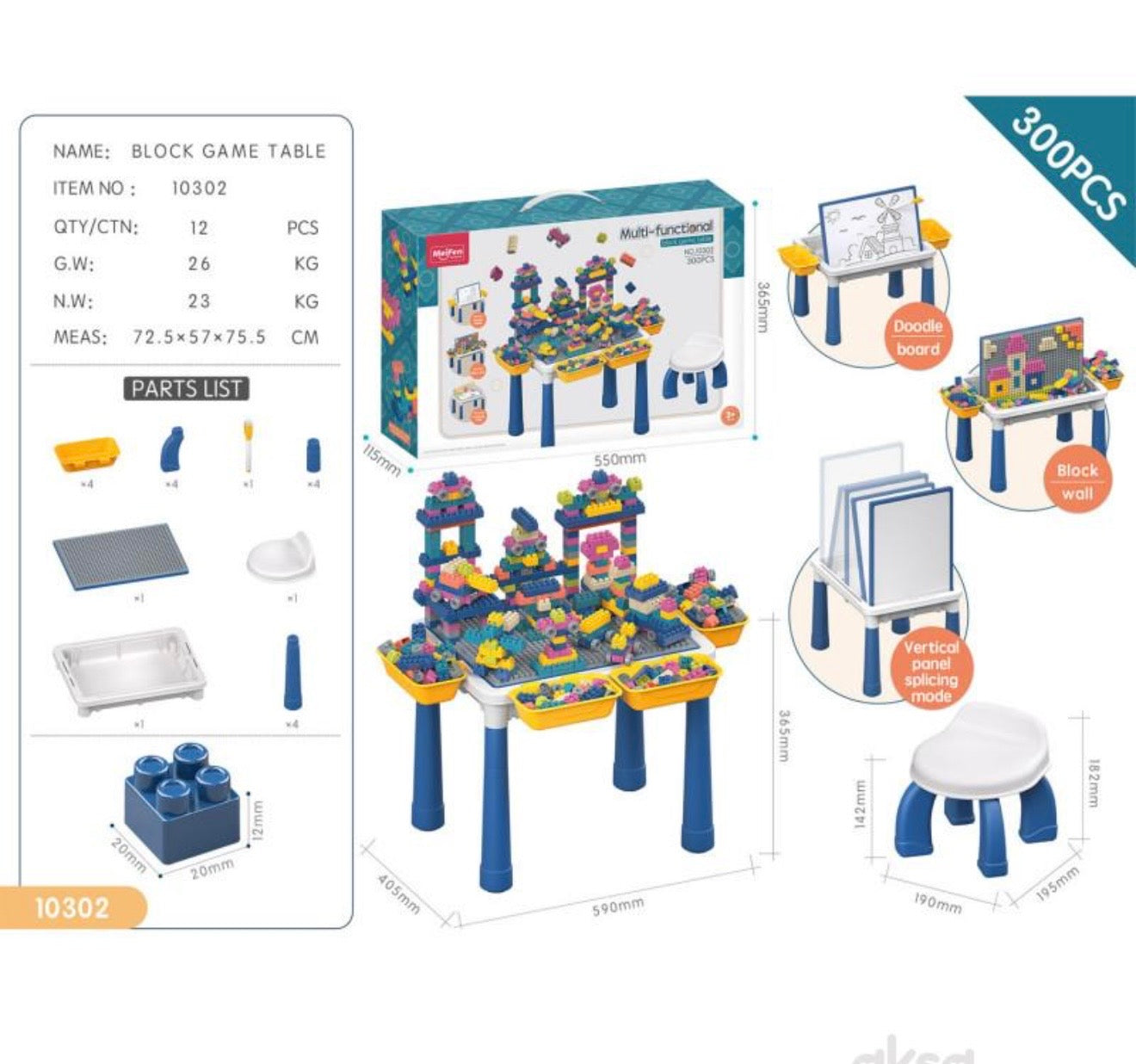 Multifunkcionalni sto za slaganje kockica sa kockicama i stolicom