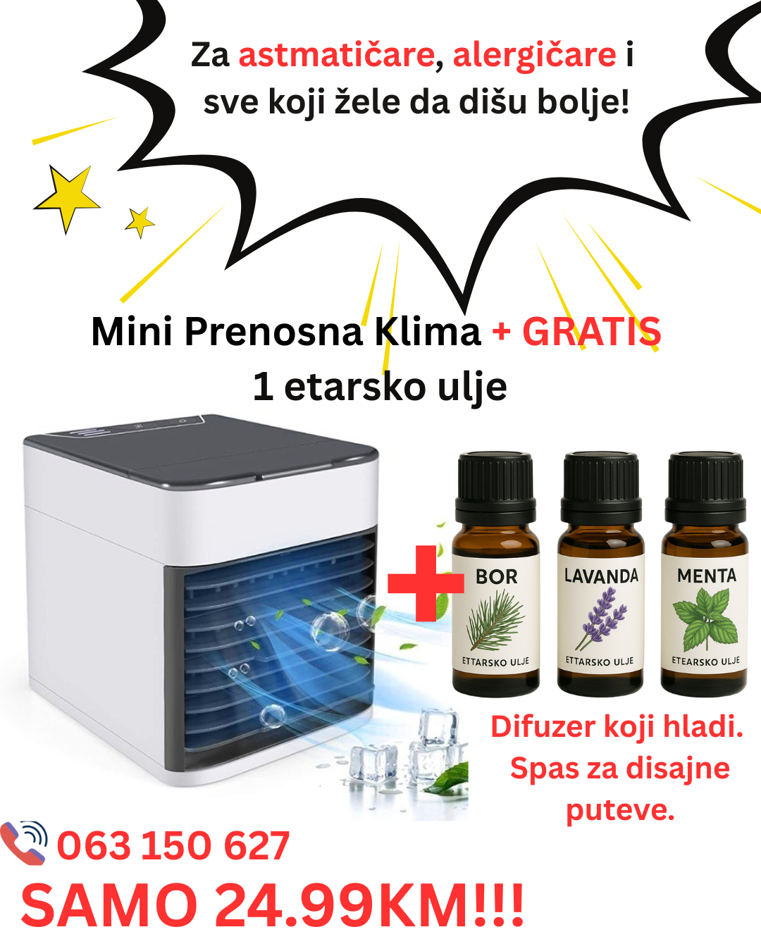 Mini Prenosna Klima + GRATIS etarsko ulje za lakše disanje