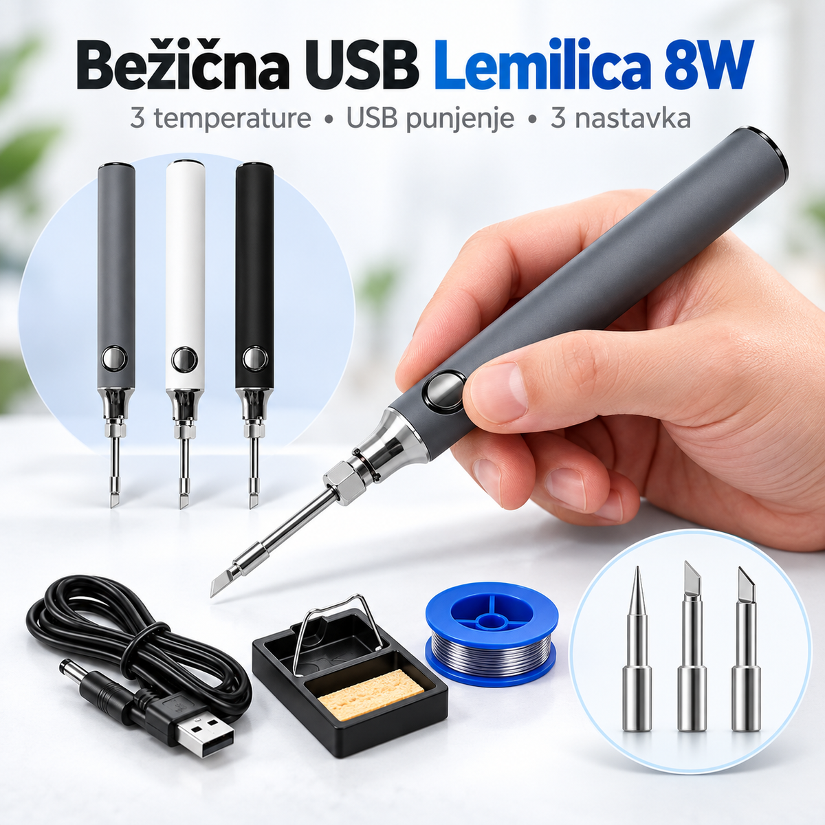 Bežična USB Lemilica 8W – Set za Lemljenje