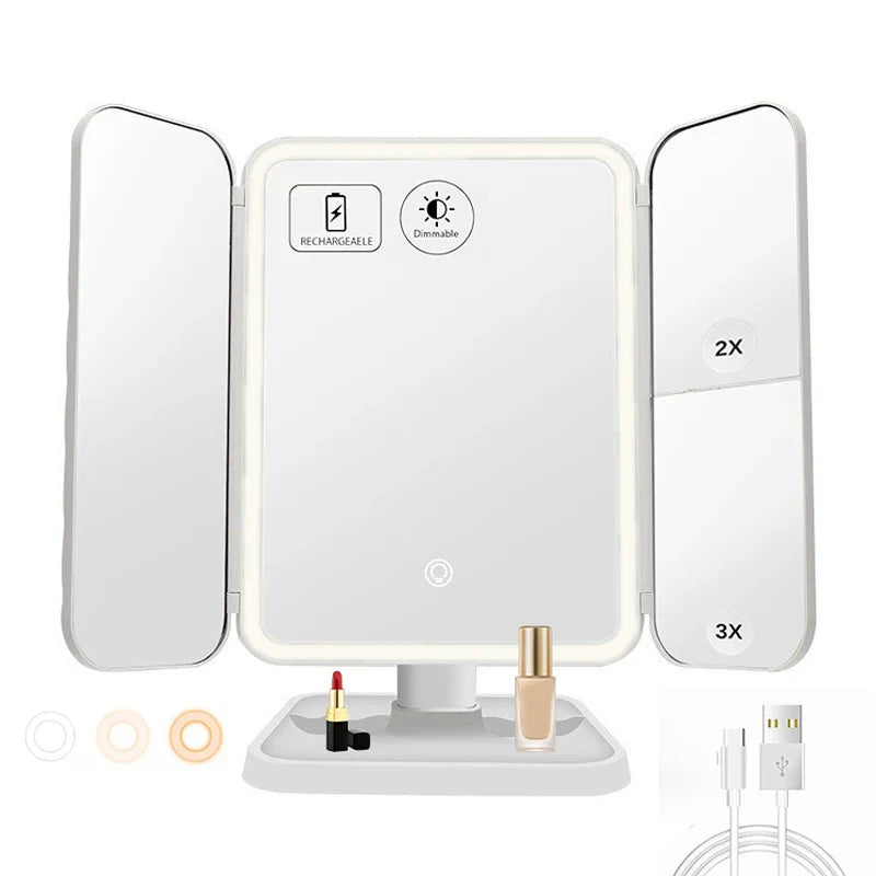 Trifold LED Ogledalo za Šminkanje + Beauty Ogledalo GRATIS