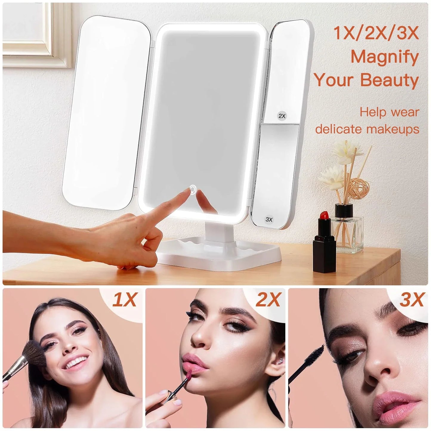 Trifold LED Ogledalo za Šminkanje + Beauty Ogledalo GRATIS