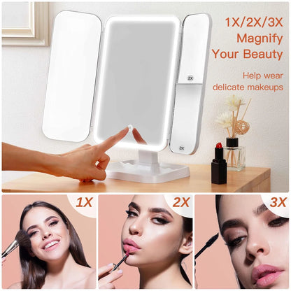 Trifold LED Ogledalo za Šminkanje + Beauty Ogledalo GRATIS
